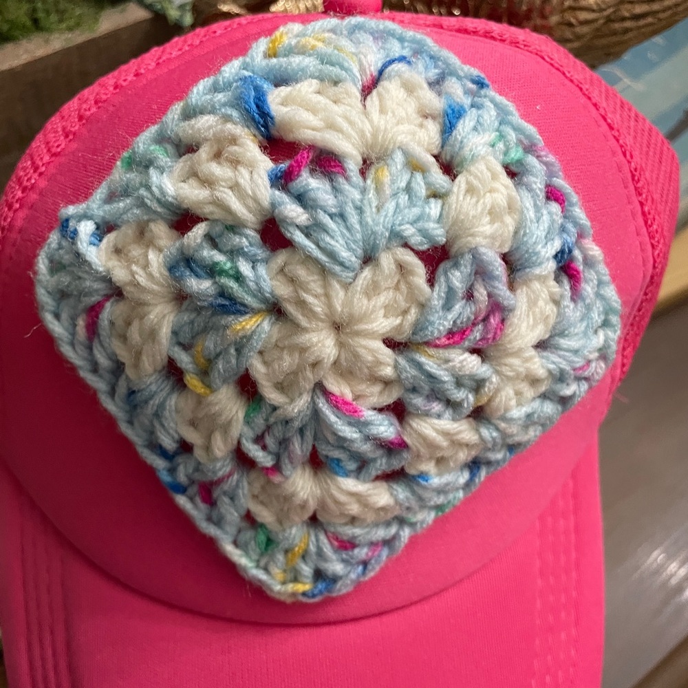 Handmade Crochet Granny Square Trucker Hat Boho Festival One of A Kind - Picture 3 of 4